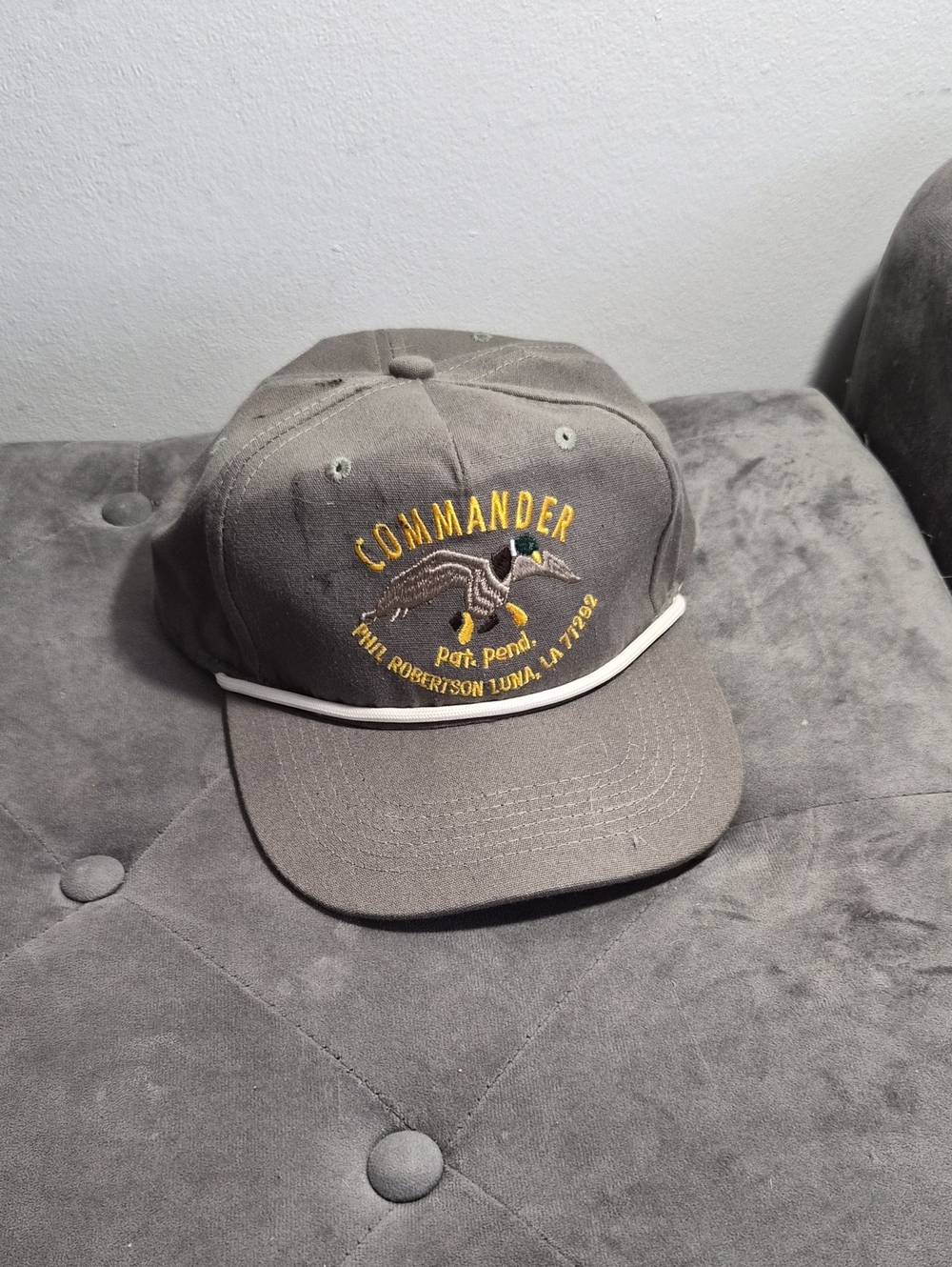 Vintage Duck Commander Hat Gray Rope-Trim Cap
